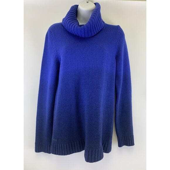 Lacoste Sweater Turtleneck Gradient Blue Wool Cashmere Blend Womens 34 Small - Picture 1 of 9